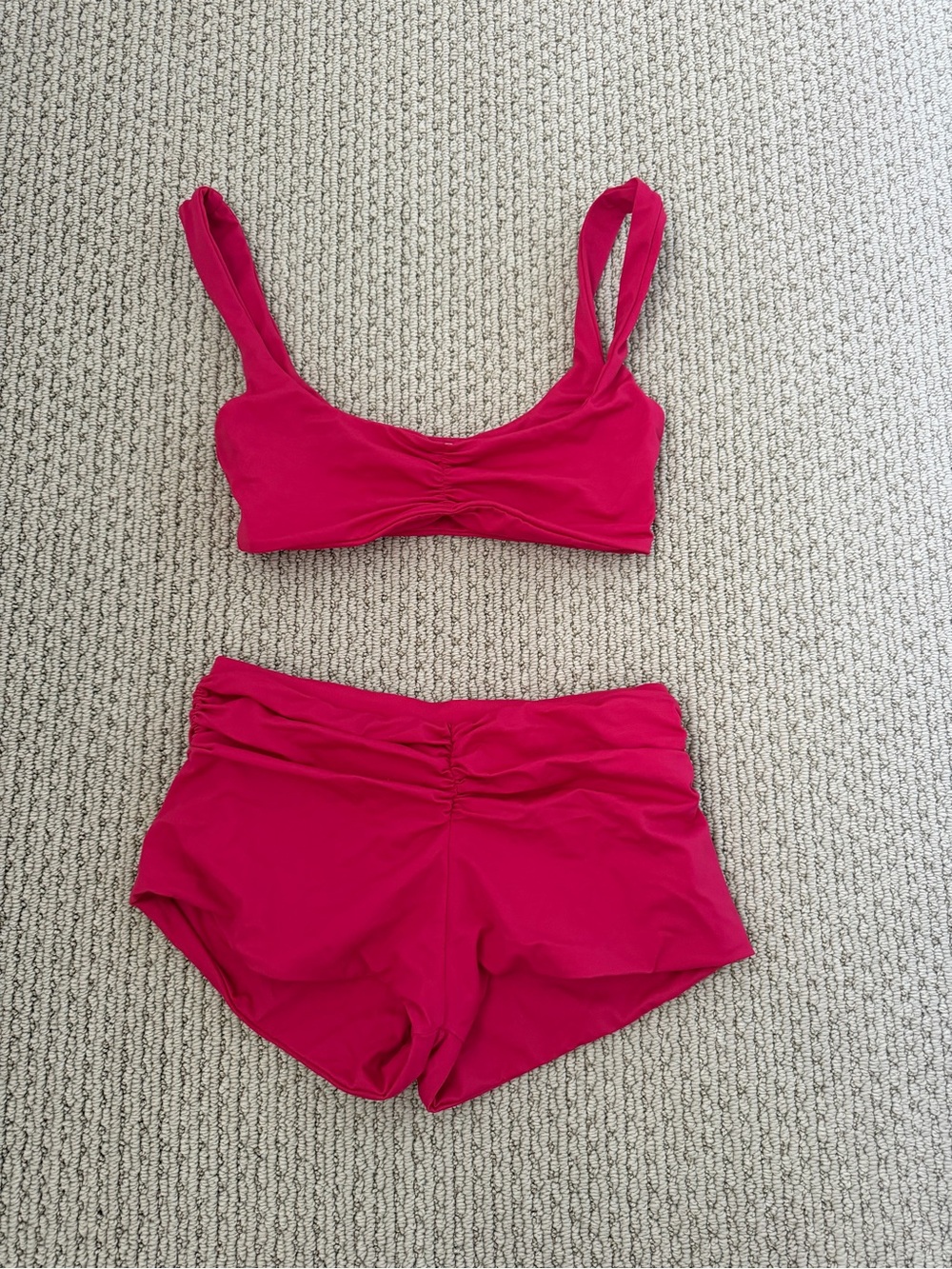 Women’s Pink Two-Piece Swim Set – Ruched Tankini Top & High-Waist Shorts